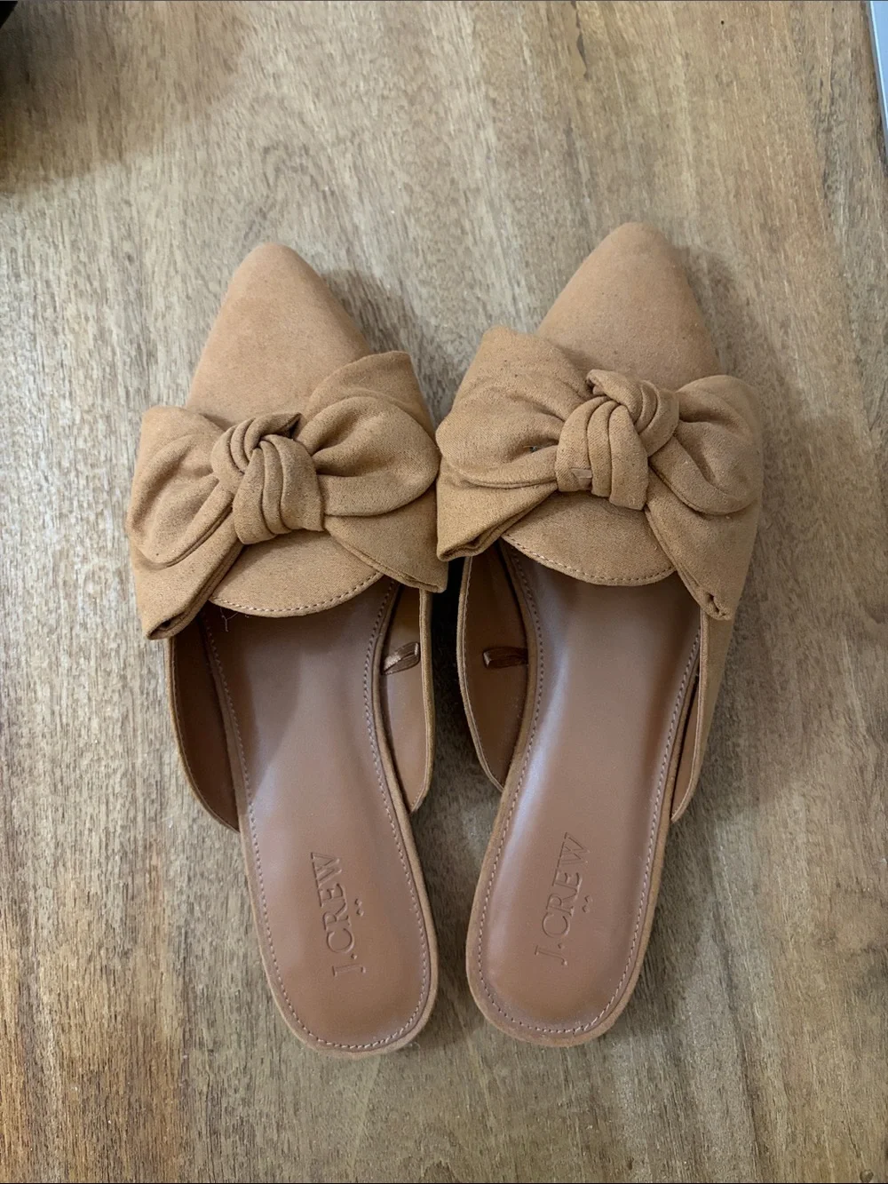 J. Crew Tan Suede Knot-Front Pointed Flats/Mules